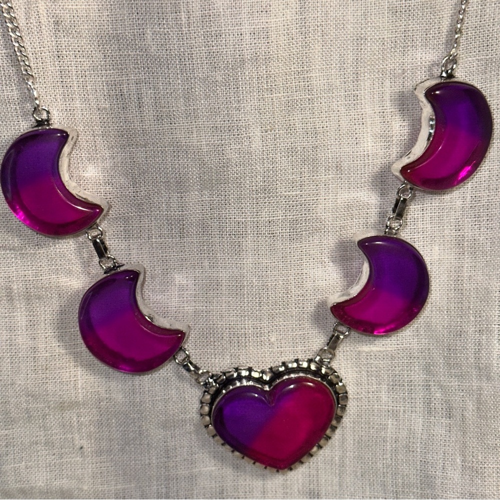 Tourmaline bi-color Moon & Stars multi-gem necklace - Picture 3 of 7